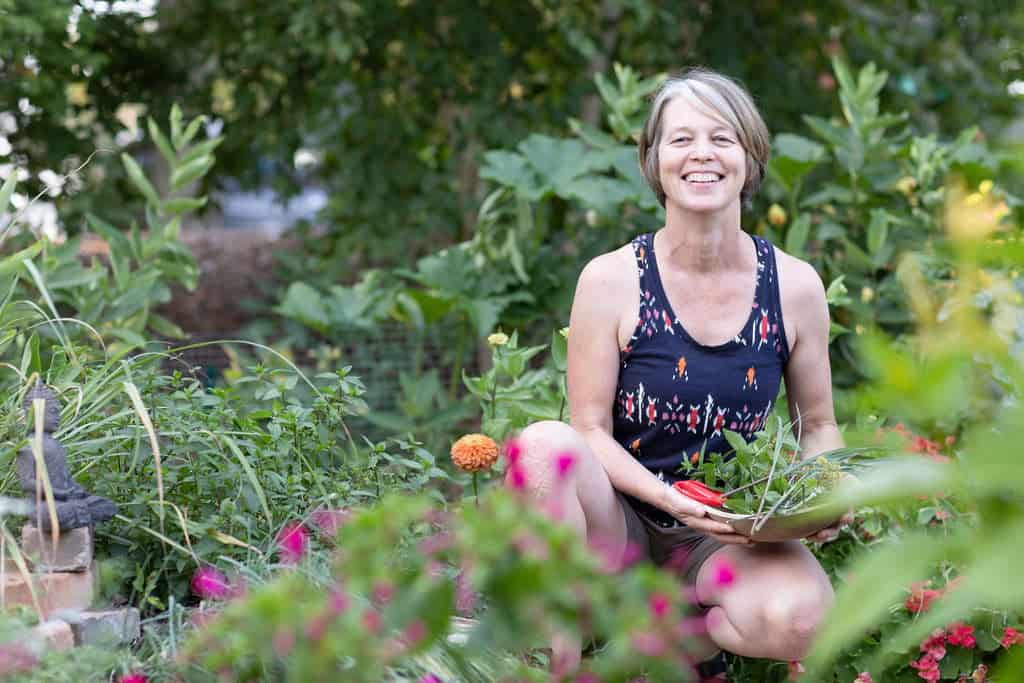 Megan from The Creative Vegetable Gardener in vegetable garden