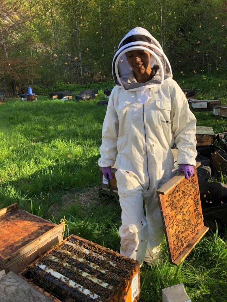 Ali McAfee in bee suit