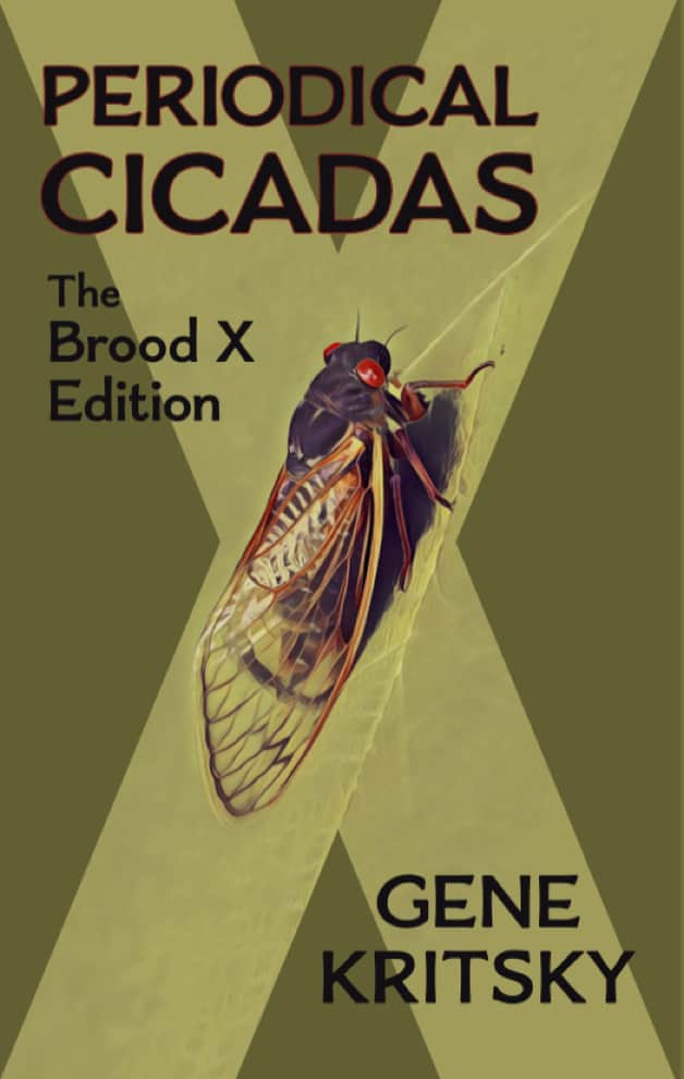 Brood X book cover with picture of periodical cicada on a blade of grass